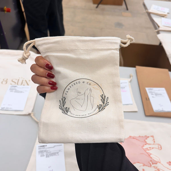 HERO Calico Drawstring Dust Bags - Custom or Plain - made with Recycled Cotton