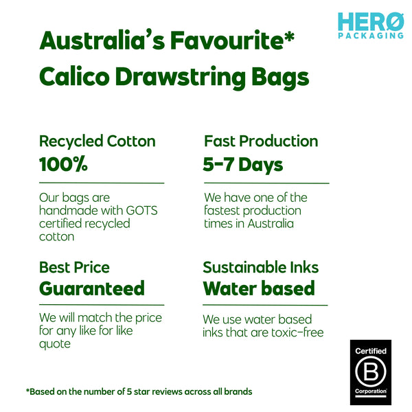 HERO Calico Drawstring Dust Bags - Custom or Plain - made with Recycled Cotton