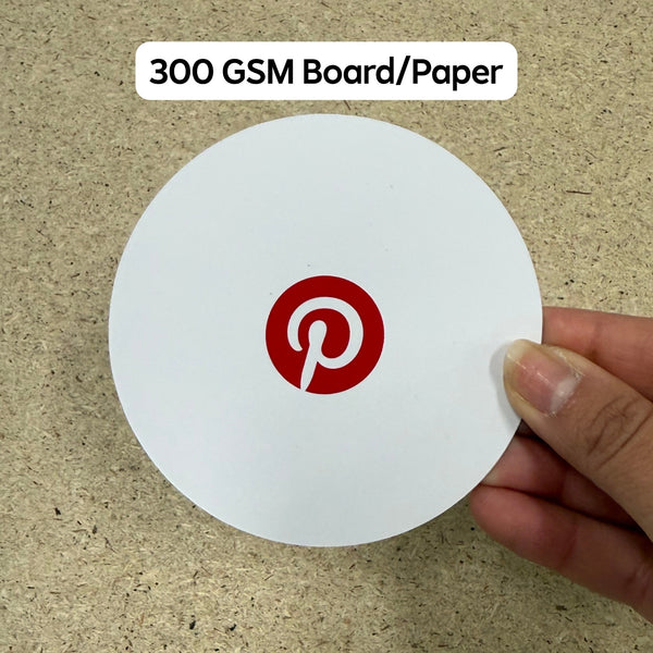 Custom printed coaster with red Pinterest logo on 300gsm board - branded coasters by Hero Packaging Australia
