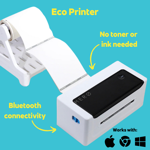 HERO LABEL PRINTER (Black and White) - USB and Bluetooth - Direct Thermal